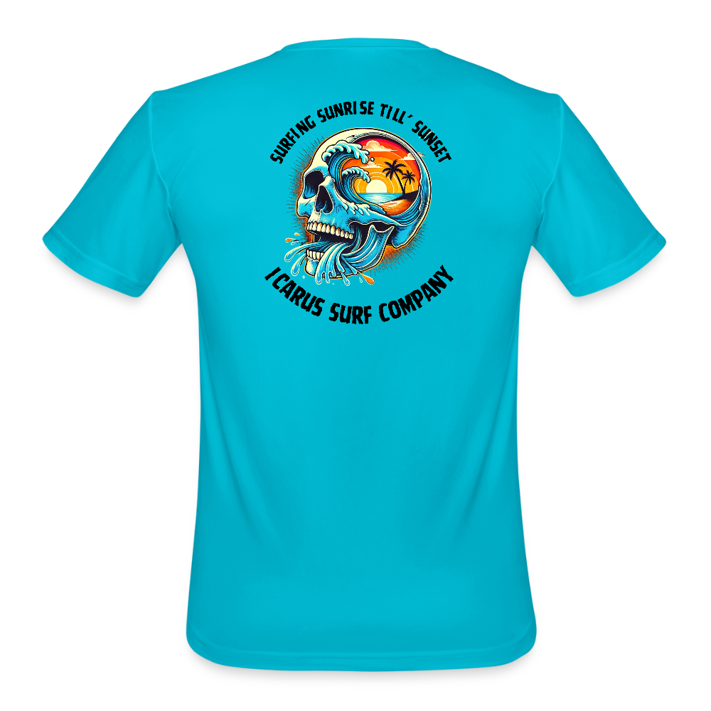"Surfing Sunrise Till' Sunset" Performance T-Shirt - turquoise