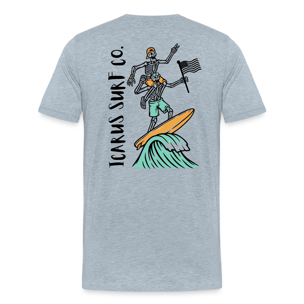 Icarus Surf Co. "Surfin' Skellys" Men's Premium T-Shirt - heather ice blue