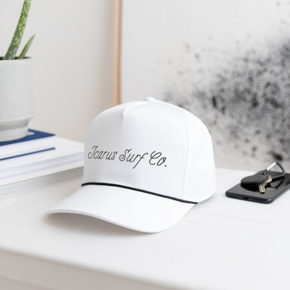 Icarus Surf Co. Cursive Rope Cap White - white/black
