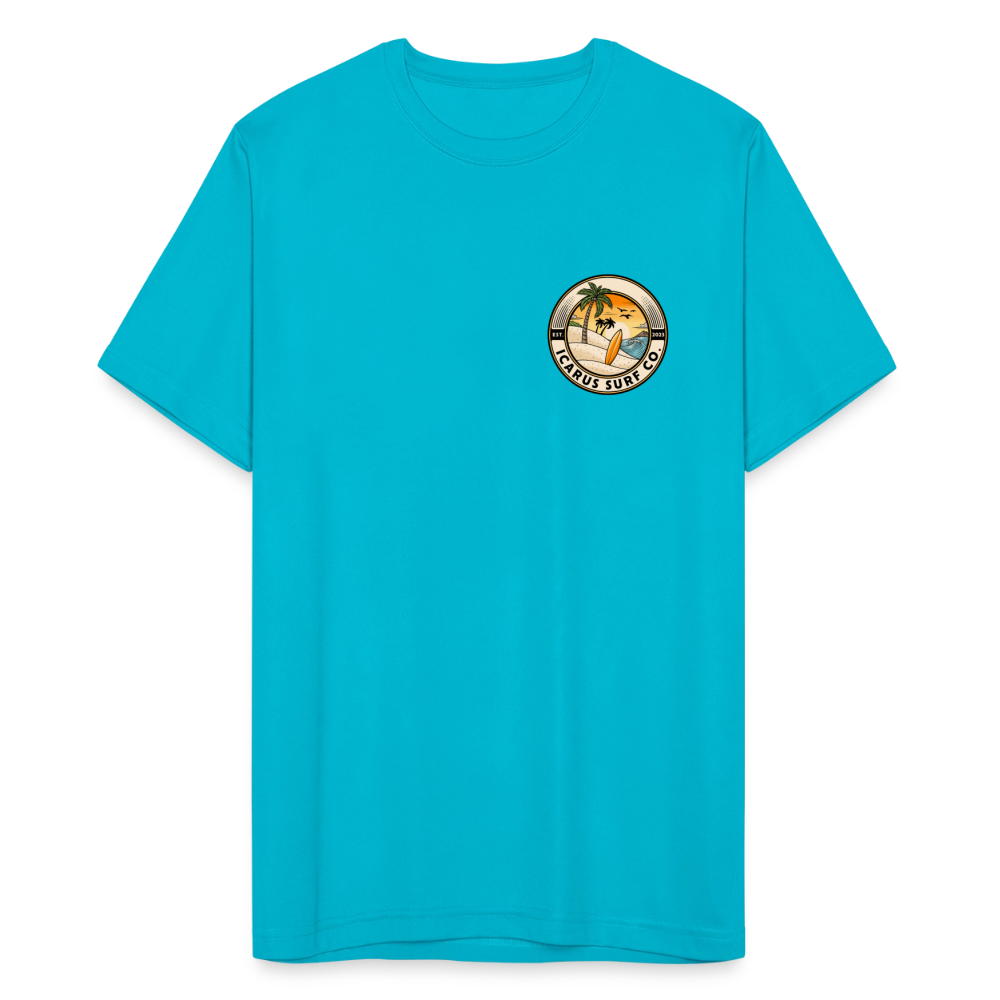 "Surfing Sunrise Till' Sunset" Performance T-Shirt - turquoise