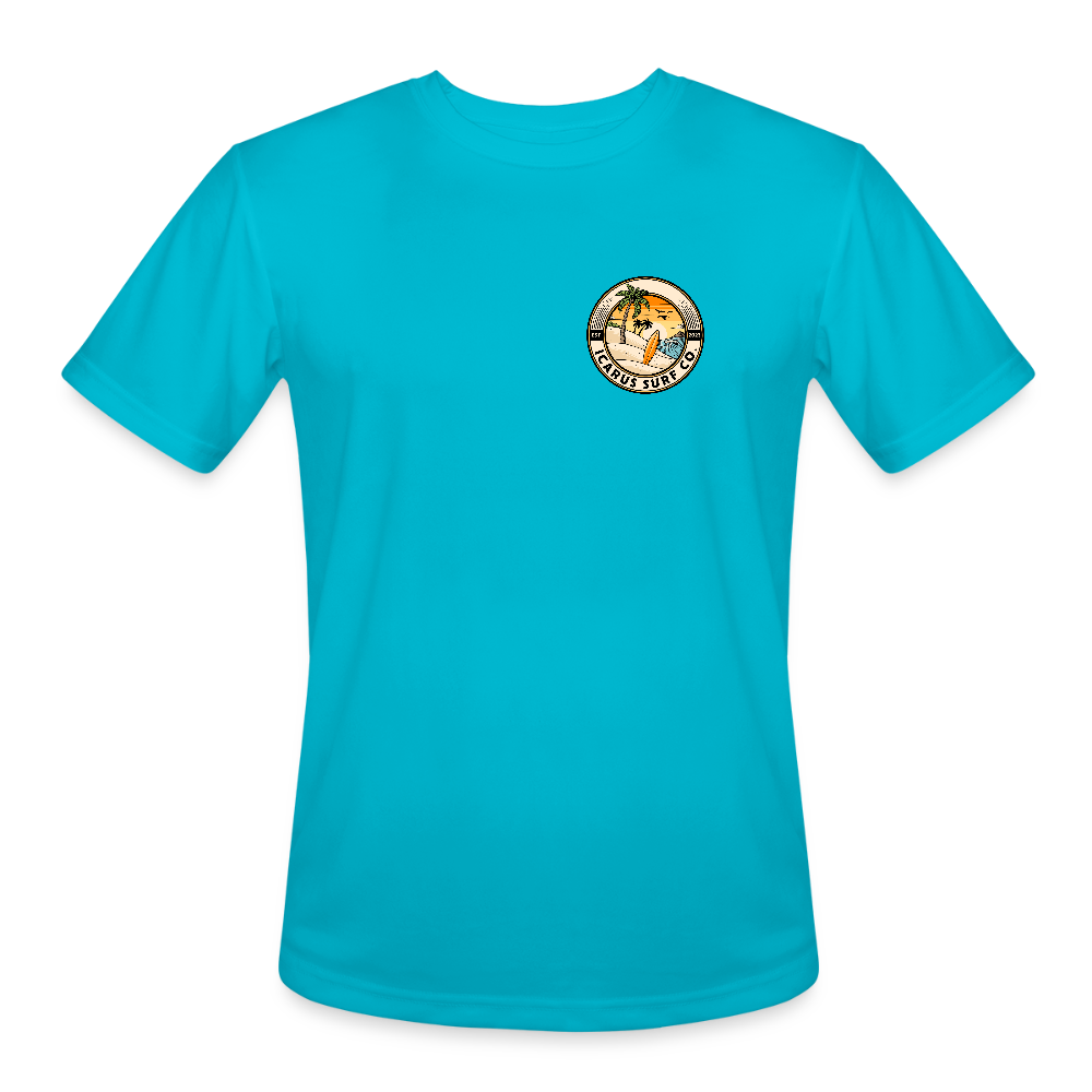 "Surfing Sunrise Till' Sunset" Performance T-Shirt - turquoise