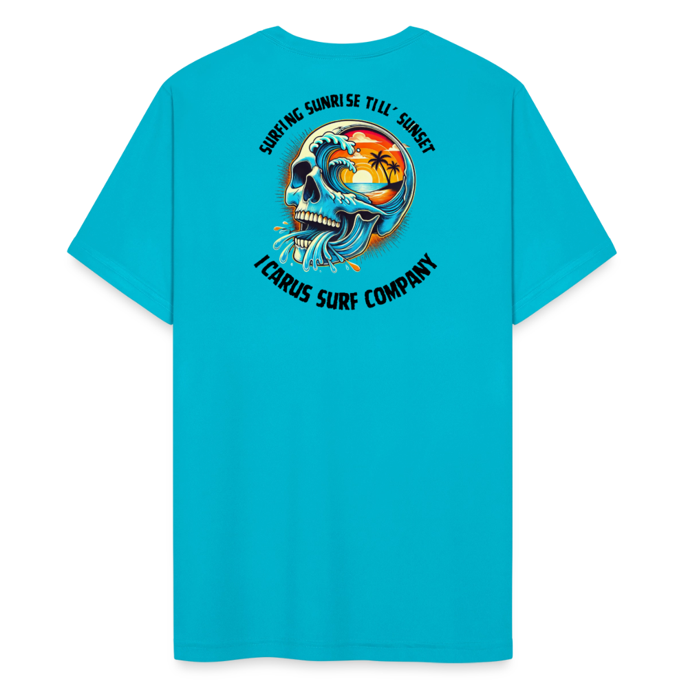 "Surfing Sunrise Till' Sunset" Performance T-Shirt - turquoise