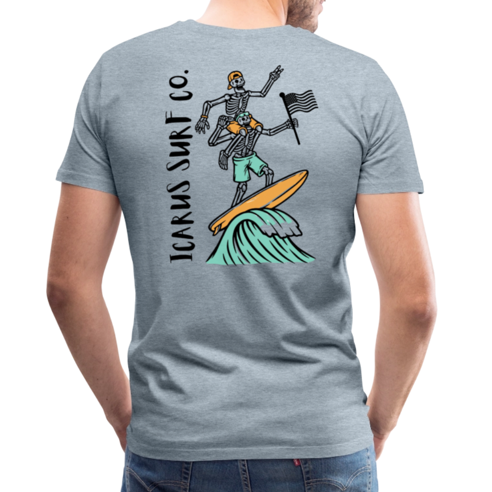Icarus Surf Co. "Surfin' Skellys" Men's Premium T-Shirt - heather ice blue