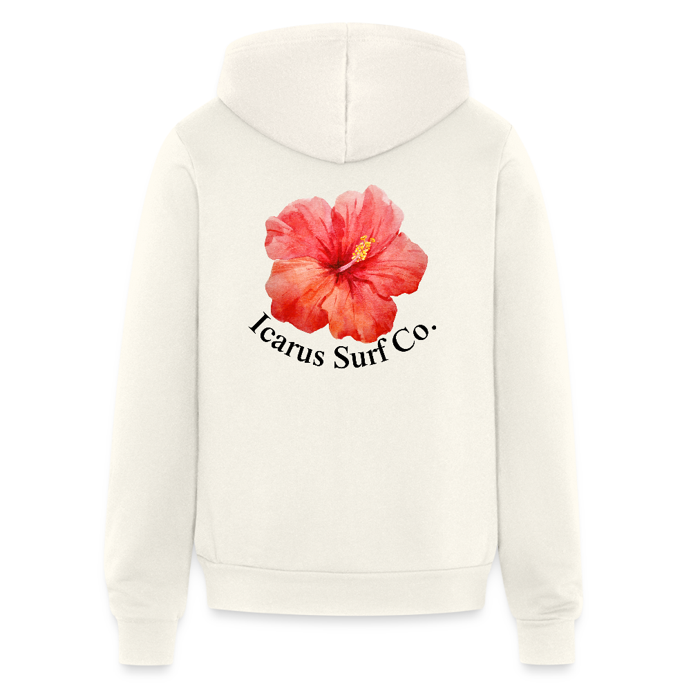 Icarus Surf Co. "Hibiscus Flower"  Women's Full Zip Hoodie - vintage white