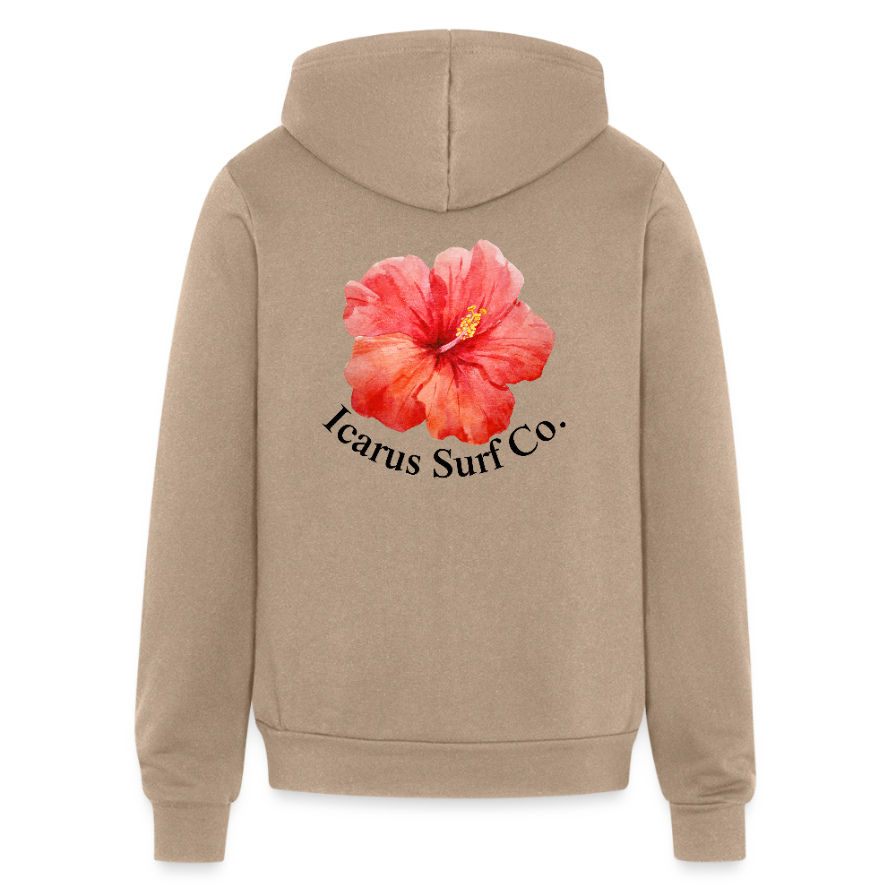 Icarus Surf Co. "Hibiscus Flower"  Women's Full Zip Hoodie - tan